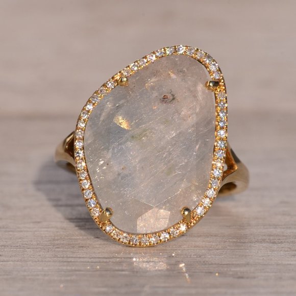 Gray Sapphire and Natural Diamond Halo Ring - Picture 6 of 9